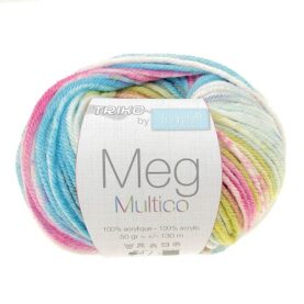 Pelote de fil à tricoter Meg Trimits, coloris Bleu ciel et rose saumon