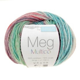Pelote de fil à tricoter Meg Trimits, coloris Vert d’eau, vieux rose et gris