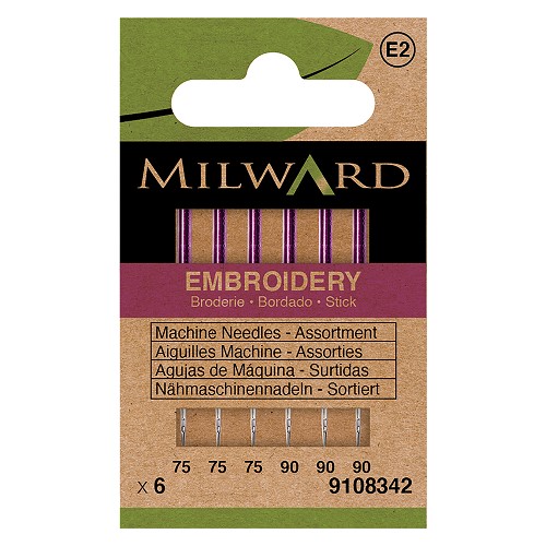 Aiguilles machine à broder assorties 75/11 et 90/14 - lot de 6 - Milward Aiguilles machine à broder assorties 75/11 et 90/14 - lot de 6 - Milward