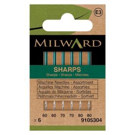 Aiguilles machine à coudre Sharps assorties 60/8, 70/10, 80/12 - lot de 6 - Milward