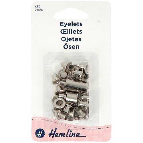 Œillets 5 mm nickelés avec outil de pose - lot de 20 Œillets 5 mm nickelés avec outil de pose - lot de 20