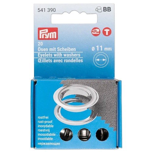 Œillets avec rondelles Prym 11 mm argent - lot de 20 Œillets avec rondelles Prym 11 mm argent - lot de 20