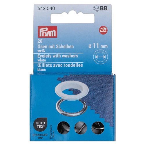Œillets avec rondelles Prym 11 mm blanc - lot de 20 Œillets avec rondelles Prym 11 mm blanc - lot de 20