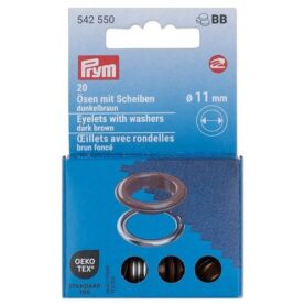 Œillets avec rondelles Prym 11 mm brun foncé - lot de 20