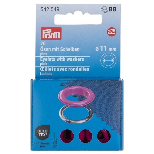 Œillets avec rondelles Prym 11 mm fuchsia - lot de 20 Œillets avec rondelles Prym 11 mm fuchsia - lot de 20