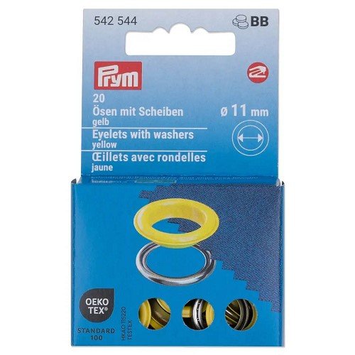 Œillets avec rondelles Prym 11 mm jaune - lot de 20 Œillets avec rondelles Prym 11 mm jaune - lot de 20