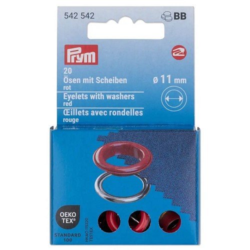 Œillets avec rondelles Prym 11 mm rouge - lot de 20 Œillets avec rondelles Prym 11 mm rouge - lot de 20