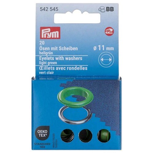 Œillets avec rondelles Prym 11 mm vert clair - lot de 20 Œillets avec rondelles Prym 11 mm vert clair - lot de 20