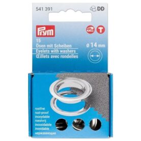 Œillets avec rondelles Prym 14 mm argent - lot de 15
