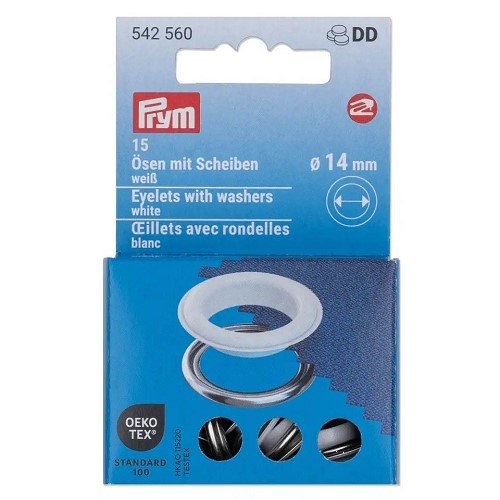 Œillets avec rondelles Prym 14 mm blanc - lot de 15 Œillets avec rondelles Prym 14 mm blanc - lot de 15