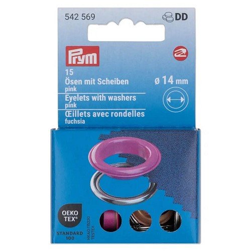 Œillets avec rondelles Prym 14 mm fuchsia - lot de 15 Œillets avec rondelles Prym 14 mm fuchsia - lot de 15