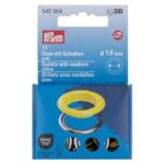 Œillets avec rondelles Prym 14 mm jaune - lot de 15