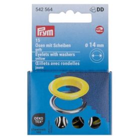Œillets avec rondelles Prym 14 mm jaune - lot de 15