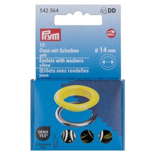 Œillets avec rondelles Prym 14 mm jaune - lot de 15 Œillets avec rondelles Prym 14 mm jaune - lot de 15