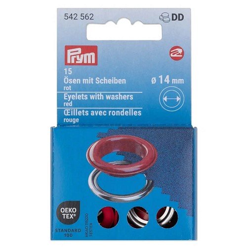 Œillets avec rondelles Prym 14 mm rouge - lot de 15 Œillets avec rondelles Prym 14 mm rouge - lot de 15