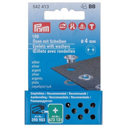 Œillets avec rondelles Prym 4 mm argent - lot de 100 Œillets avec rondelles Prym 4 mm argent - lot de 100
