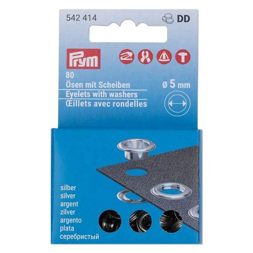 Œillets avec rondelles Prym 5 mm argent - lot de 80 Œillets avec rondelles Prym 5 mm argent - lot de 80