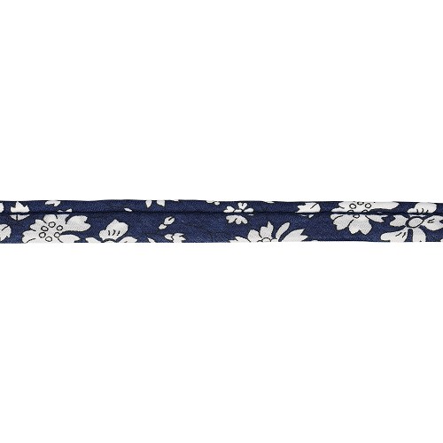 Passepoil Liberty 10 mm au mètre - Fleurs blanches fond marine Passepoil Liberty 10 mm au mètre - Fleurs blanches fond marine