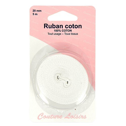 Ruban sergé coton 20 mm blanc - 5 m Ruban sergé coton 20 mm blanc - 5 m