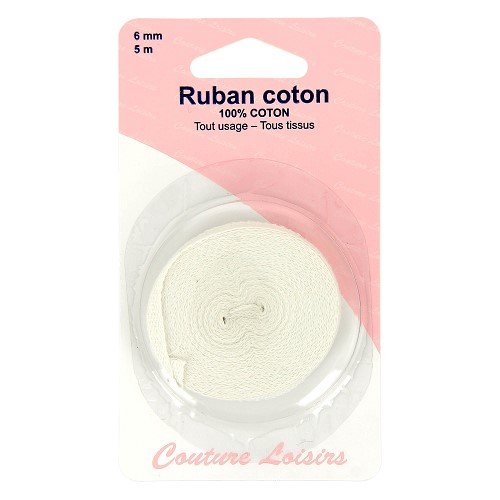 Ruban sergé coton 6 mm blanc - 5 m Ruban sergé coton 6 mm blanc - 5 m