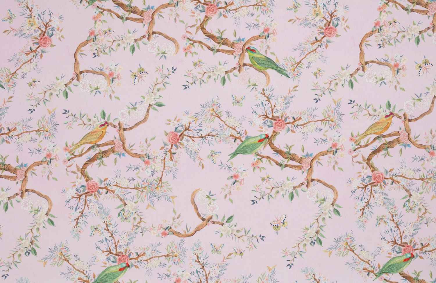 Toile de coton Birds édition Thevenon Paris - Fond rose Toile de coton Birds édition Thevenon Paris - Fond rose