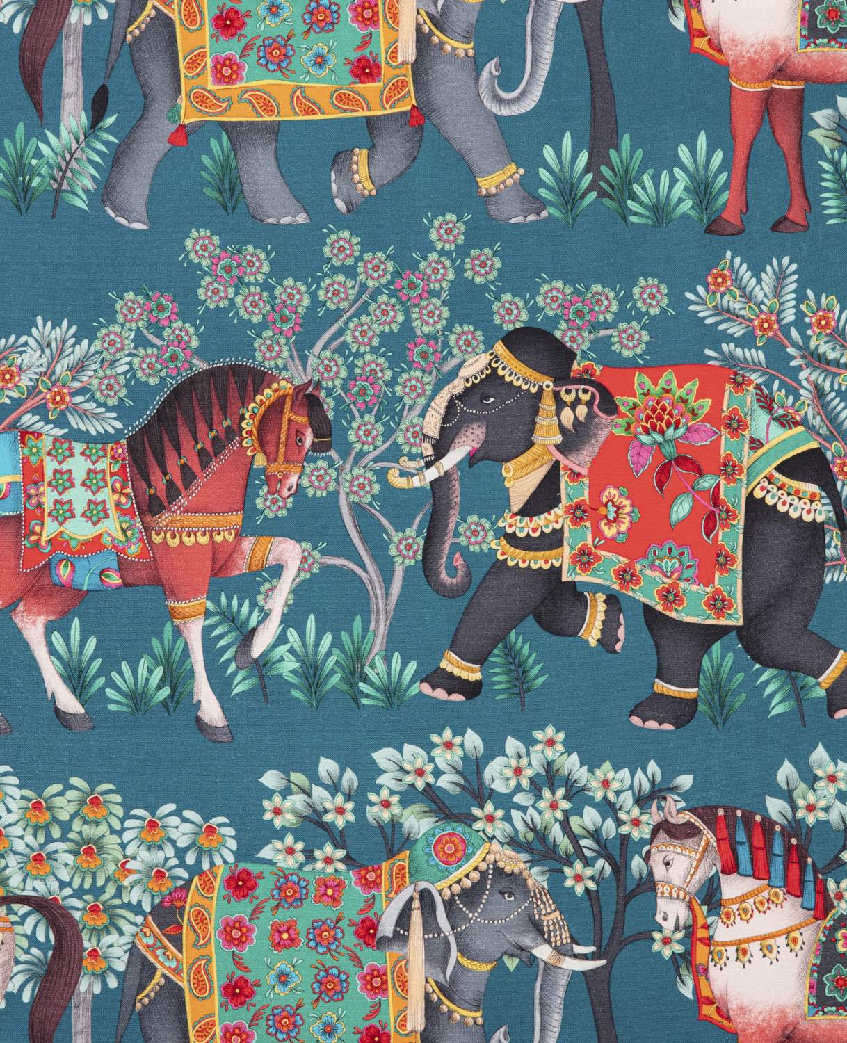 Toile de coton Bohemian Rhapsodi édition Thevenon Paris - Fond bleu canard Toile de coton Bohemian Rhapsodi édition Thevenon Paris - Fond bleu canard