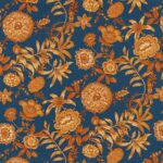 Toile de coton Jacobine édition Thevenon Paris - Caramel fond bleu