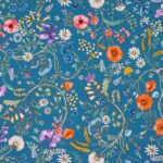 Toile de coton Jardin des secrets édition Thevenon Paris - Fond bleu orageux