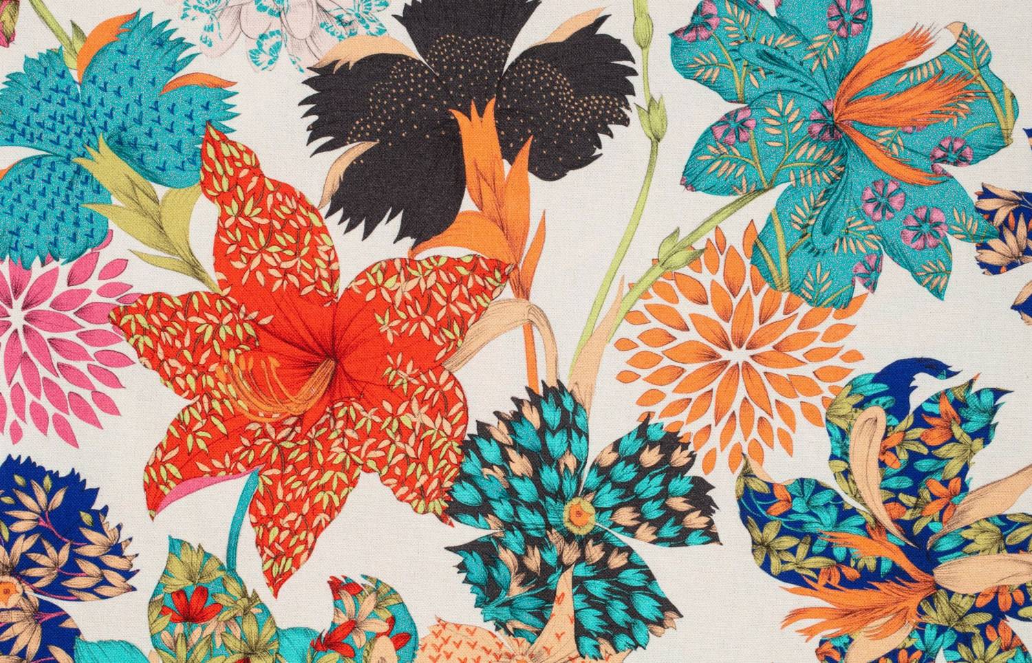 Toile de coton Kimono Flowers édition Thevenon Paris - Fond crème Toile de coton Kimono Flowers édition Thevenon Paris - Fond crème
