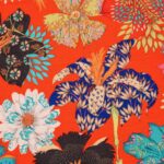 Toile de coton Kimono Flowers édition Thevenon Paris - Fond rouge