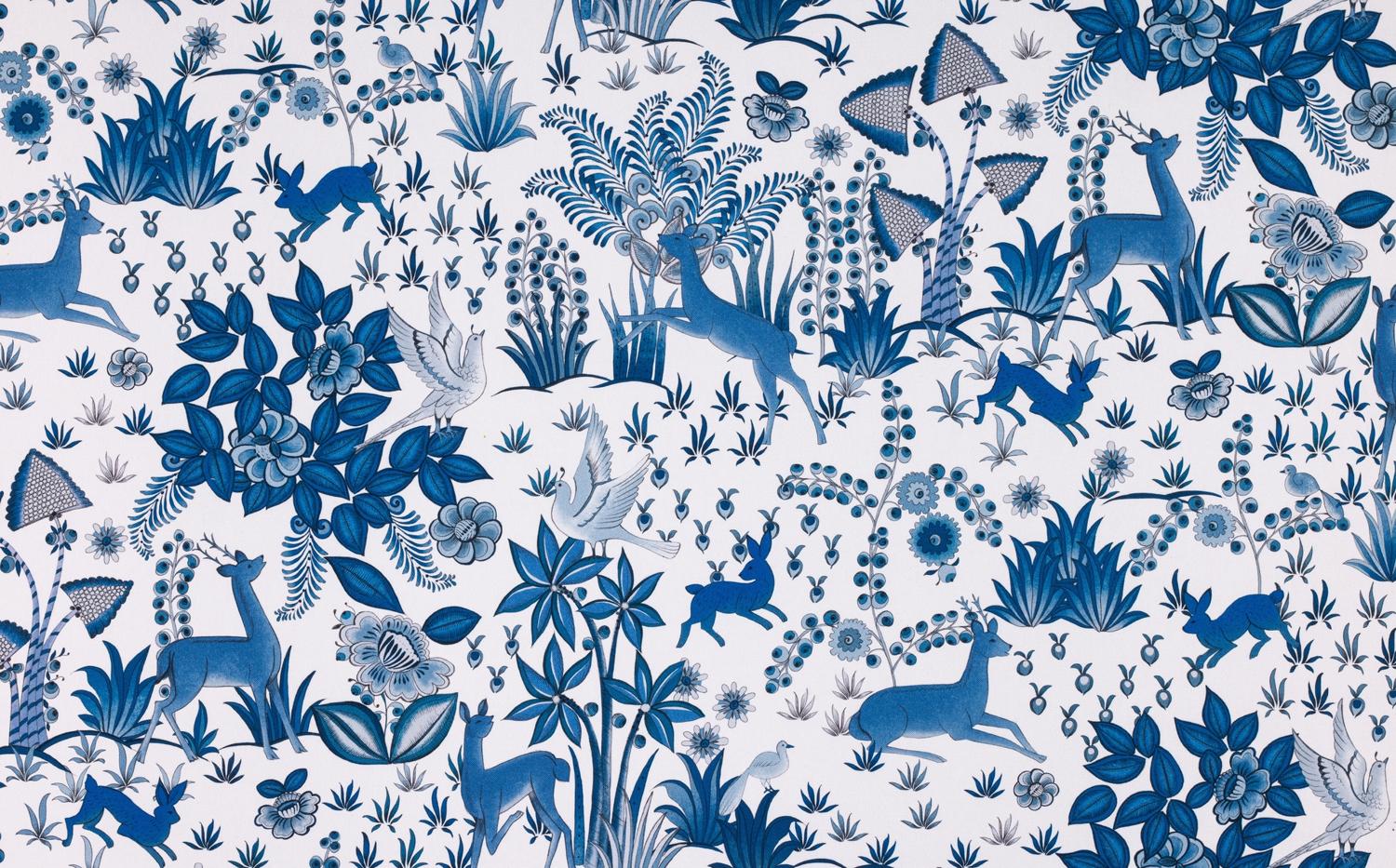 Toile de coton Paradis Island édition Thevenon Paris - Bleu faience Toile de coton Paradis Island édition Thevenon Paris - Bleu faience