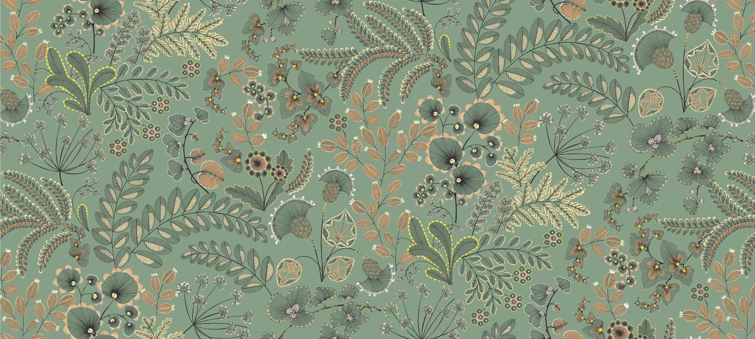 Toile de coton Phoenix édition Thevenon Paris - Fond vert d'eau Toile de coton Phoenix édition Thevenon Paris - Fond vert d'eau