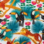 Toile de coton Toucans édition Thevenon Paris - Fond blanc