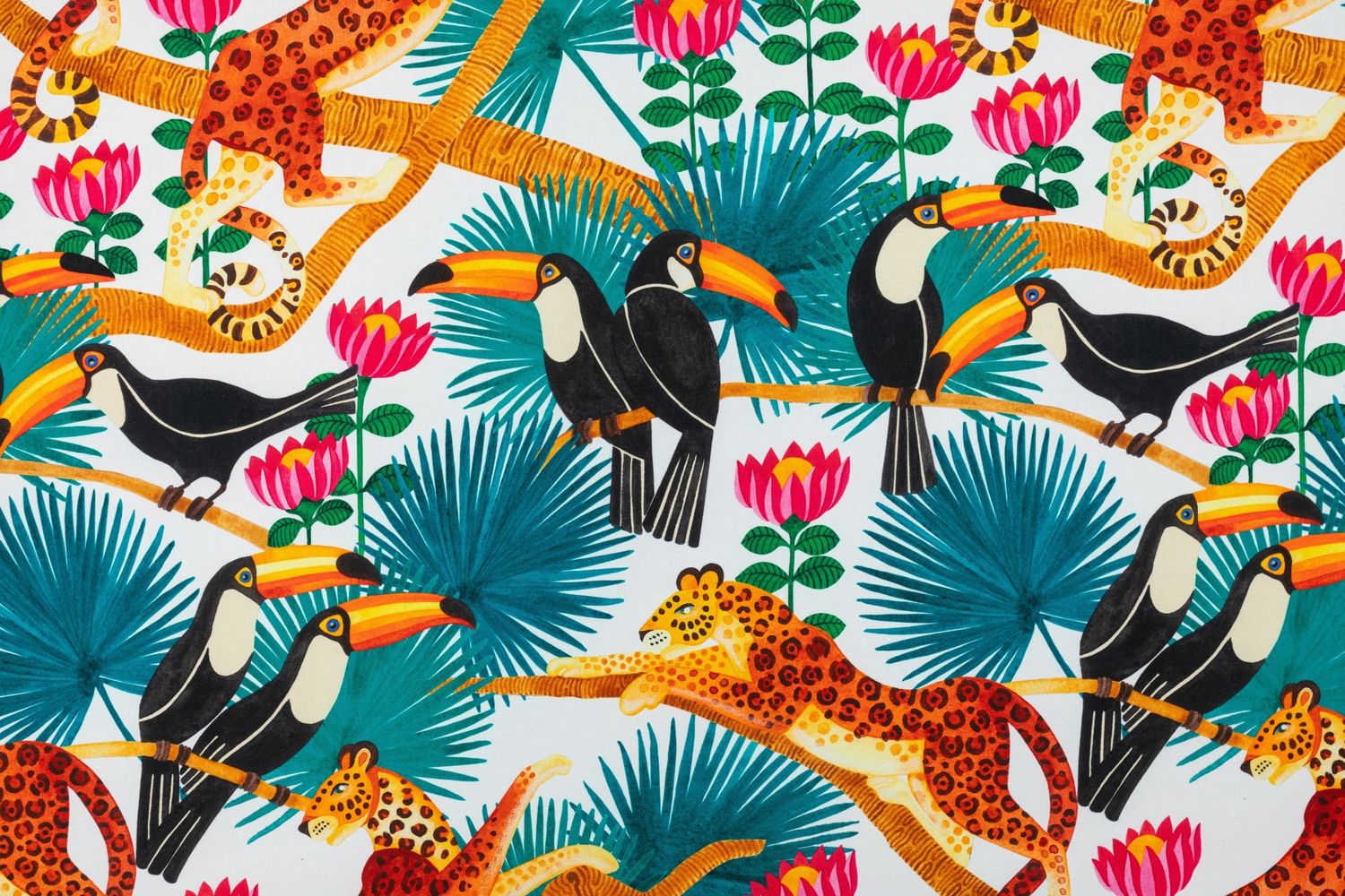 Toile de coton Toucans édition Thevenon Paris - Fond blanc Toile de coton Toucans édition Thevenon Paris - Fond blanc