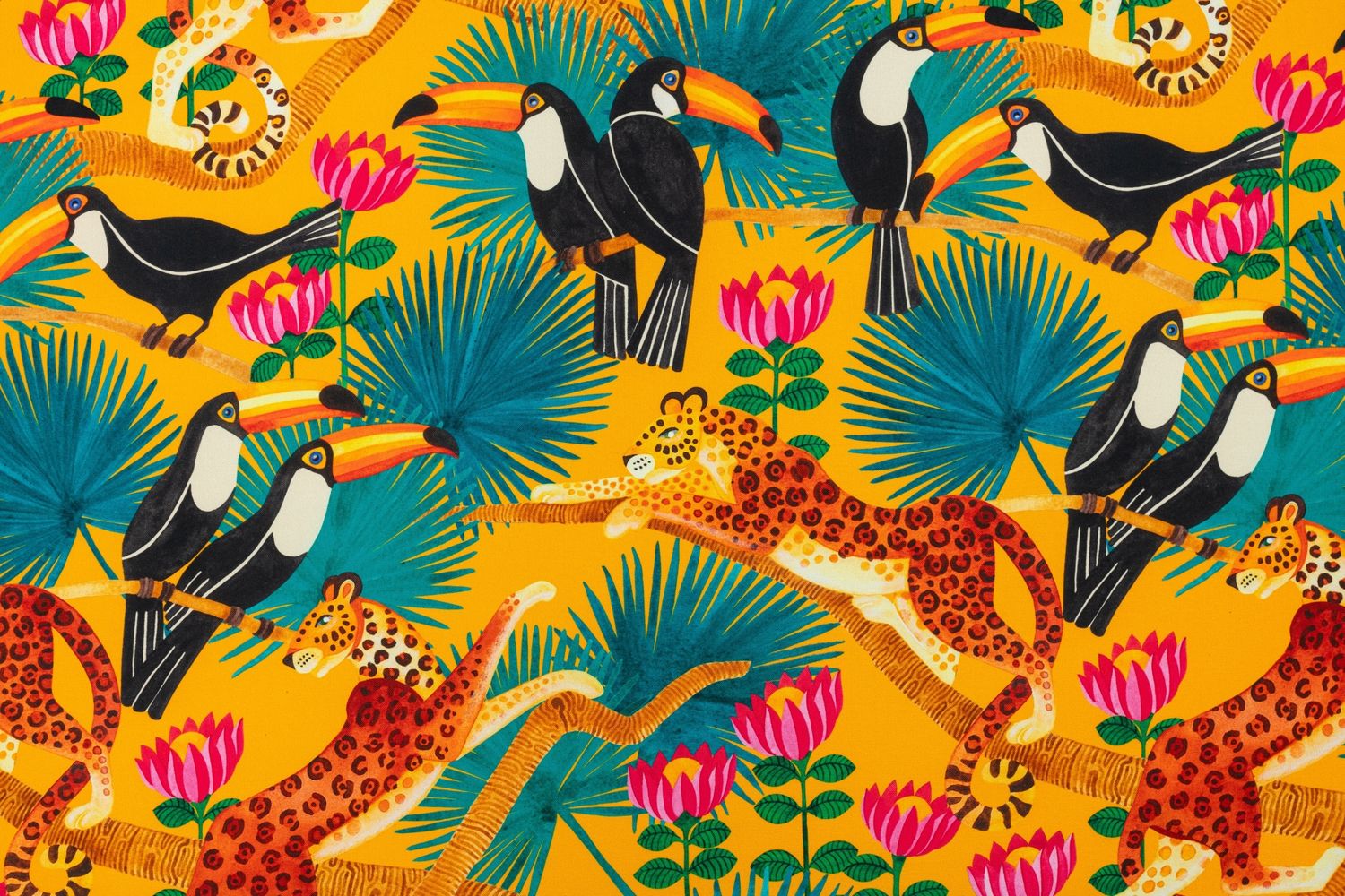 Toile de coton Toucans édition Thevenon Paris - Fond mangue Toile de coton Toucans édition Thevenon Paris - Fond mangue