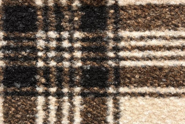 Tissu curly bouclette à carreaux - Marron et écru Tissu curly bouclette à carreaux - Marron et écru