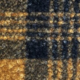 Tissu curly bouclette à carreaux - Moutarde et marine
