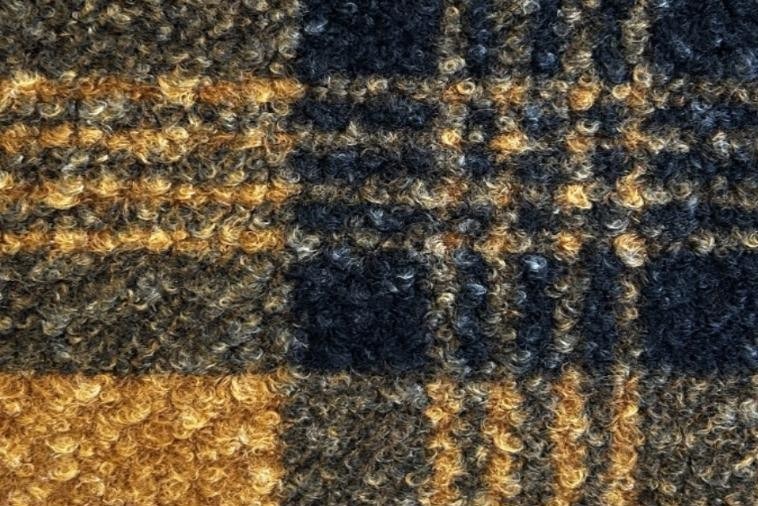 Tissu curly bouclette à carreaux - Moutarde et marine Tissu curly bouclette à carreaux - Moutarde et marine