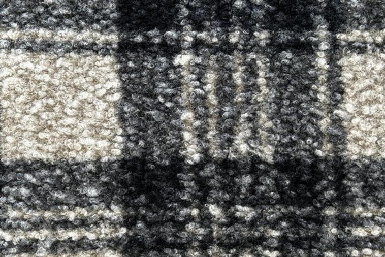 Tissu curly bouclette à carreaux - Noir et écru Tissu curly bouclette à carreaux - Noir et écru