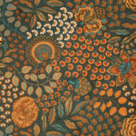 Tissu imprimé Pendjab - Orange sur fond vert sombre