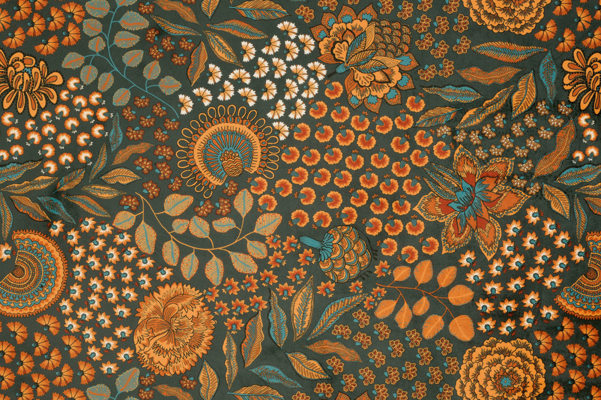 Tissu imprimé Pendjab - Orange sur fond vert sombre Tissu imprimé Pendjab - Orange sur fond vert sombre