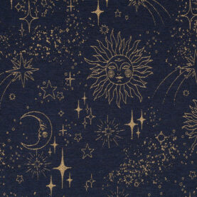 Tissu jacquard Astro - Bleu marine et fils métallisés or