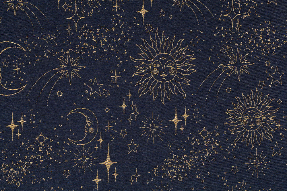 Tissu jacquard Astro - Bleu marine et fils métallisés or Tissu jacquard Astro - Bleu marine et fils métallisés or