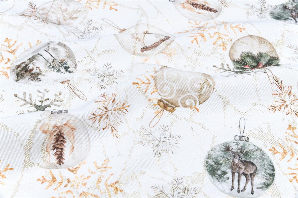 Tissu jacquard de Noël Boules – Blanc Tissu jacquard de Noël Boules – Blanc