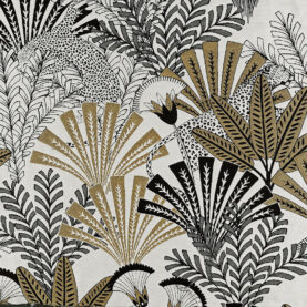 Tissu jacquard Louxor - Jaune ocre sur fond blanc