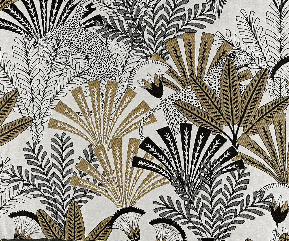 Tissu jacquard Louxor - Jaune ocre sur fond blanc Tissu jacquard Louxor - Jaune ocre sur fond blanc