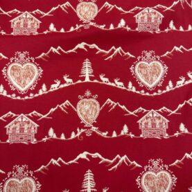 Tissu jacquard Montagne Chalet – Rouge, écru