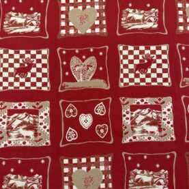 Tissu jacquard Montagne Patchwork – Rouge, écru