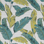 Tissu jacquard Peacock - Écru, vert et bleu