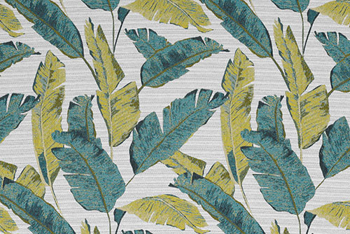 Tissu jacquard Peacock - Écru, vert et bleu Tissu jacquard Peacock - Écru, vert et bleu